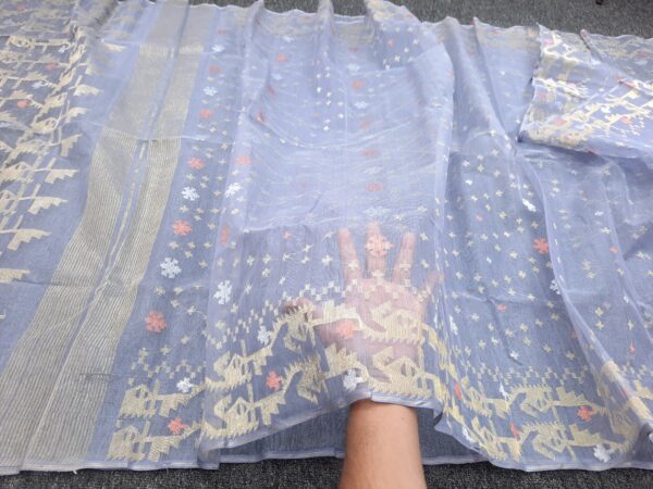Premium Half Silk Saree white Count-84 With Blouse Piece - Image 3