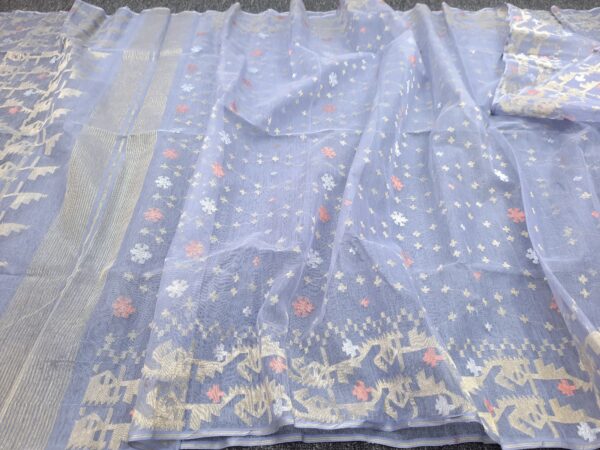 Premium Half Silk Saree white Count-84 With Blouse Piece - Image 4