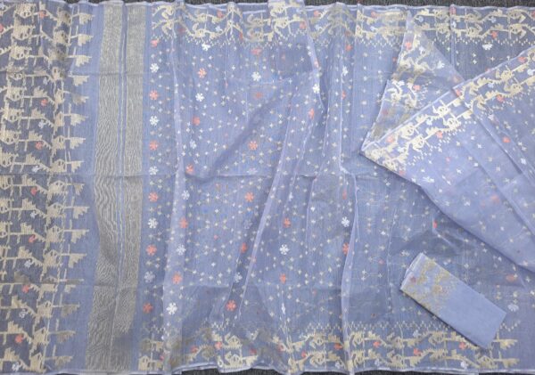 Premium Half Silk Saree white Count-84 With Blouse Piece - Image 5