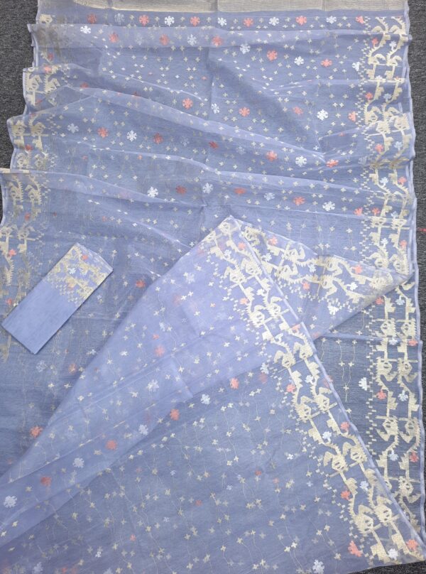 Premium Half Silk Saree white Count-84 With Blouse Piece - Image 6