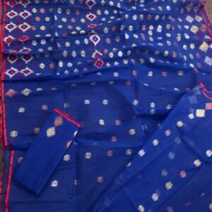 Royal Blue Half Silk Jamdani Saree