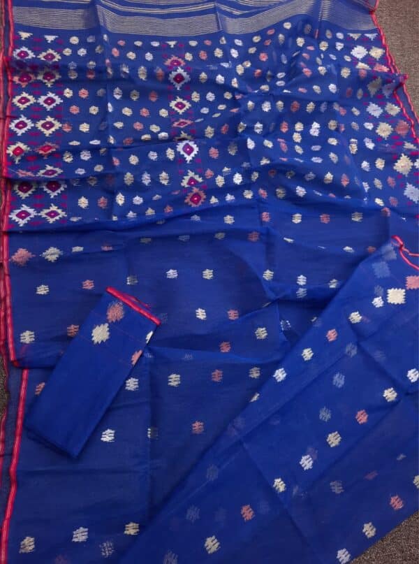 Royal Blue Half Silk Jamdani Saree