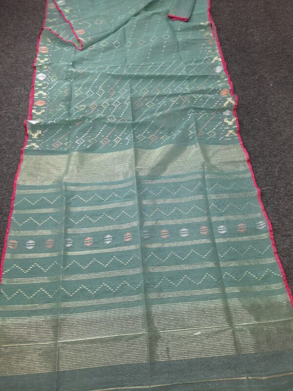 Pastel Green Soft Cotton Jamdani Saree - Image 7