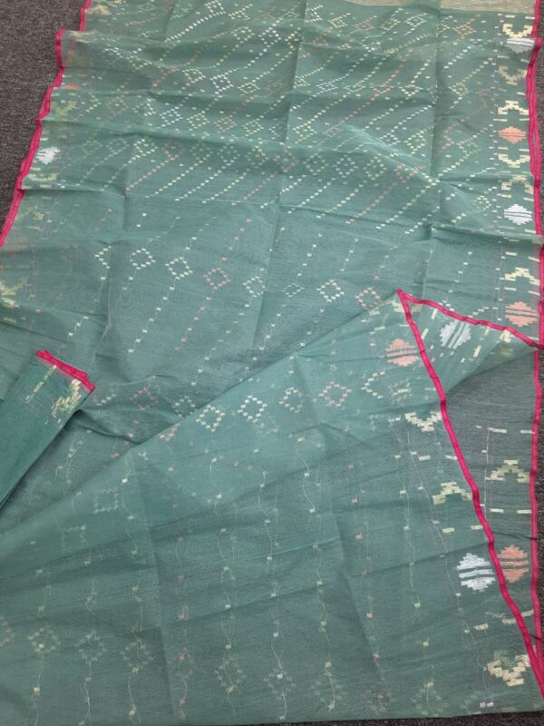 Pastel Green Soft Cotton Jamdani Saree - Image 4