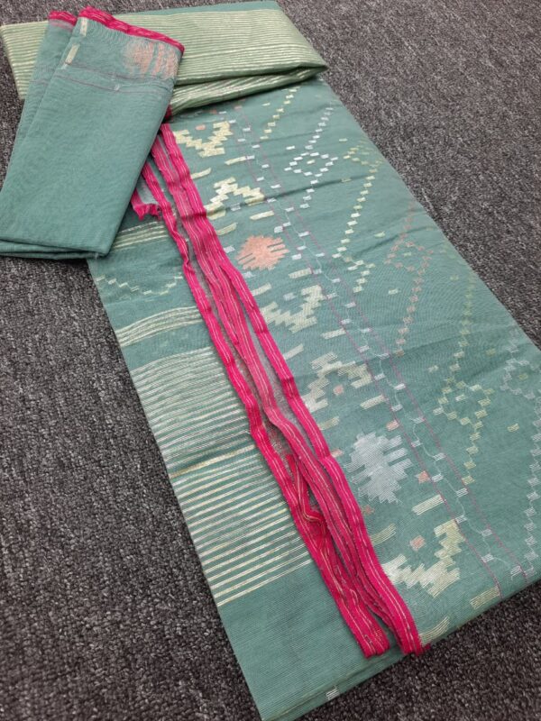 Pastel Green Soft Cotton Jamdani Saree - Image 5