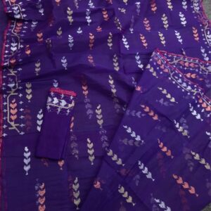 Royal Purple Jamdani Saree – Multicolor Leaf