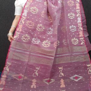 Soft Mauve Pink Handwoven Half Silk Jamdani Saree
