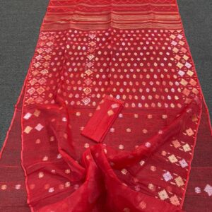Classic Red Cotton  Halfslik Jamdani Saree