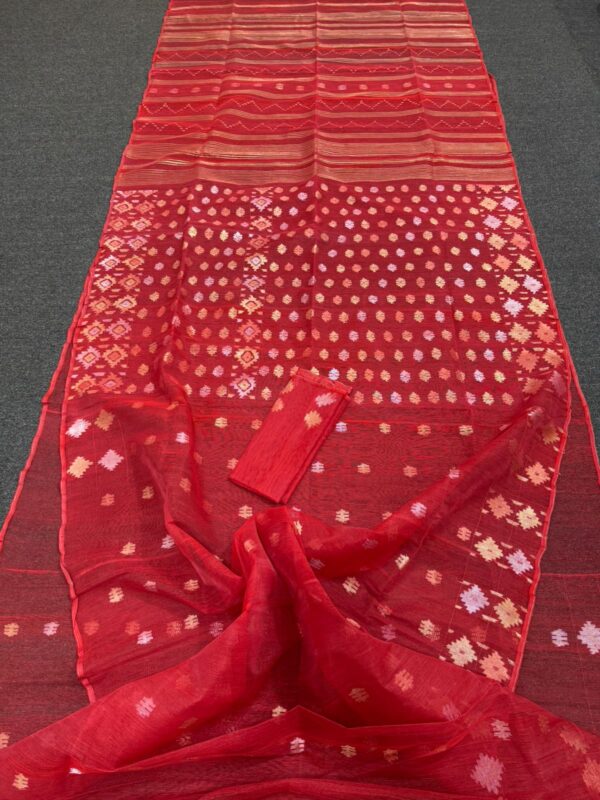Classic Red Cotton  Halfslik Jamdani Saree