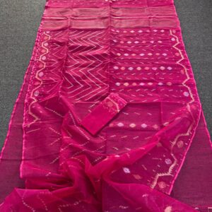 Fuchsia Pink Jamdani Saree – with Matching Blouse Piece