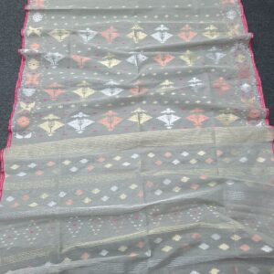 Soft Grey Half Silk Jamdani Saree