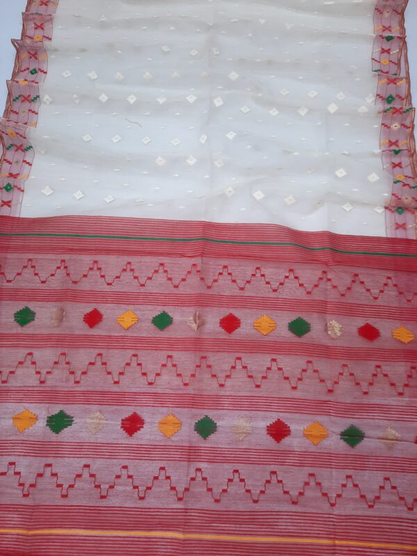 White Half Silk Jamdani Saree - Image 2