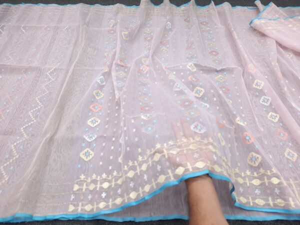 Baby Pink Half Silk Jamdani Saree - Image 2