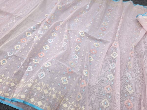 Baby Pink Half Silk Jamdani Saree - Image 3