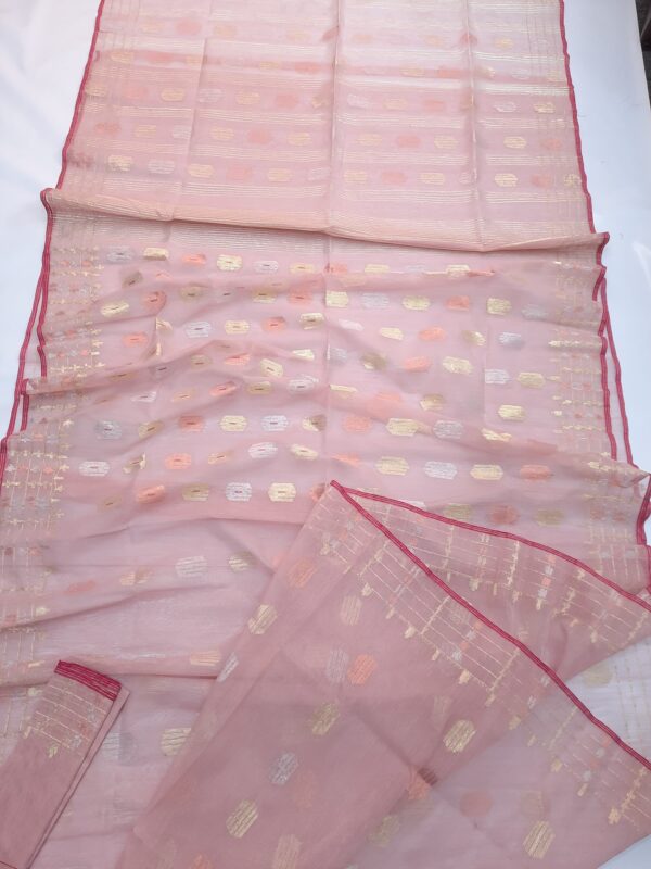 Dusty Rose Half Silk Jamdani Saree - Image 3
