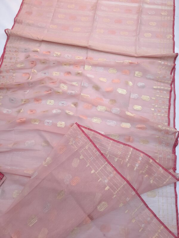 Dusty Rose Half Silk Jamdani Saree - Image 2