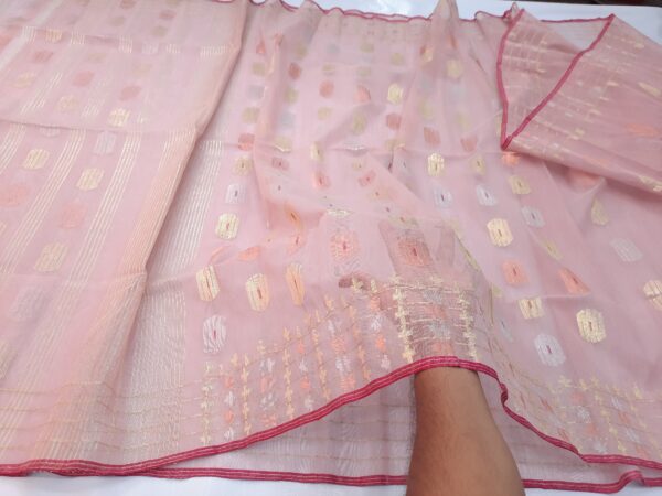 Dusty Rose Half Silk Jamdani Saree - Image 4