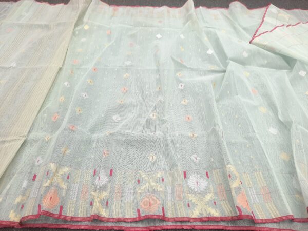 Mint Green Half Silk Jamdani Saree - Image 2