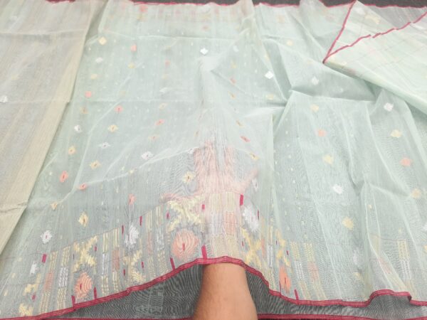 Mint Green Half Silk Jamdani Saree - Image 3
