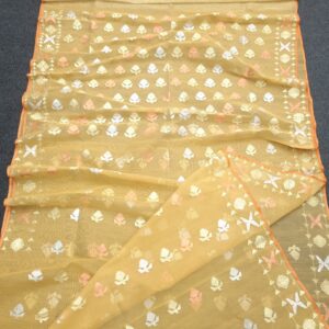 Mustard Yellow Half Silk Jamdani Saree – with Matching Blouse Piece