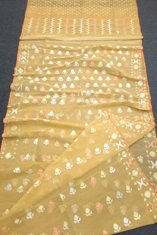 Mustard Yellow Half Silk Jamdani Saree – with Matching Blouse Piece