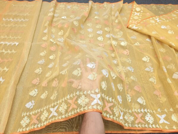 Mustard Yellow Half Silk Jamdani Saree – with Matching Blouse Piece - Image 2