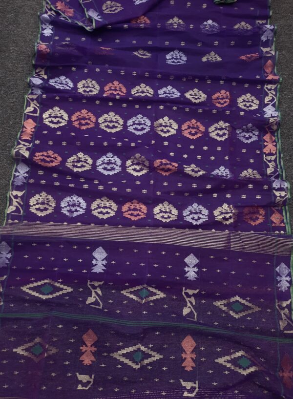 Wine Maroon Half Silk Jamdani Saree – with Matching Blouse Piece - Image 2