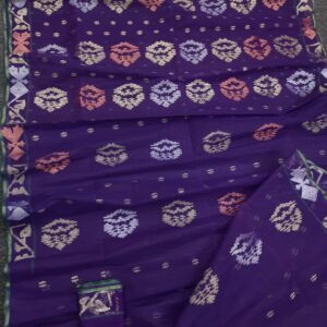 Wine Maroon Half Silk Jamdani Saree – with Matching Blouse Piece