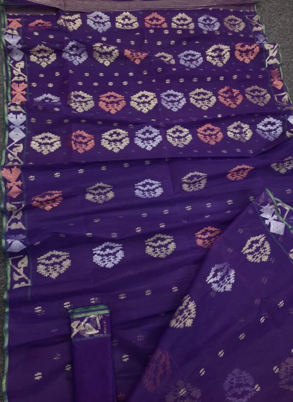 Wine Maroon Half Silk Jamdani Saree – with Matching Blouse Piece