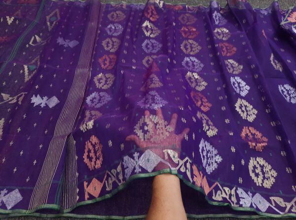Wine Maroon Half Silk Jamdani Saree – with Matching Blouse Piece - Image 3
