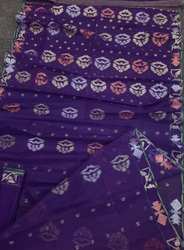 Wine Maroon Half Silk Jamdani Saree – with Matching Blouse Piece - Image 4