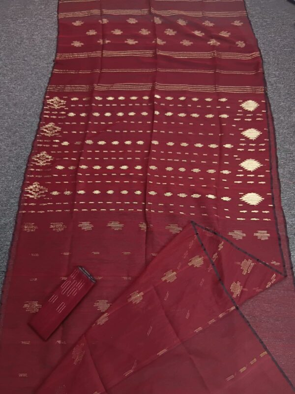Brick Red Half Silk Jamdani Saree