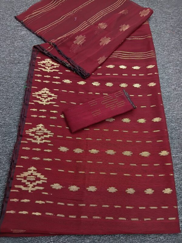 Brick Red Half Silk Jamdani Saree - Image 2