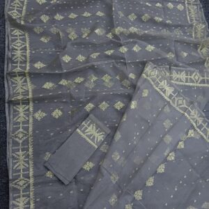 Elegant Grey Half Silk Jamdani Saree