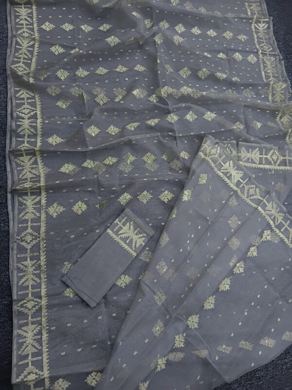 Elegant Grey Half Silk Jamdani Saree