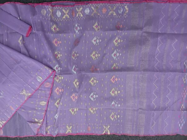 Charming Lavender Half Silk Jamdani Saree - Image 3