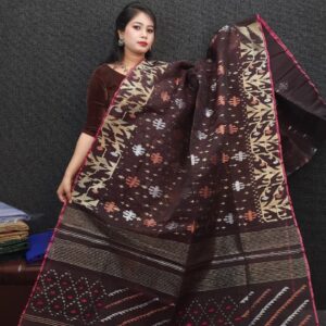 Elegant Maroon Multi-color Handwoven Half Silk Jamdani Saree