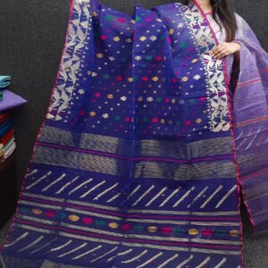 Royal Blue & Multicolor Half Silk Exclusive Jamdani Saree