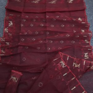 Classic Maroon Half Silk Jamdani Saree