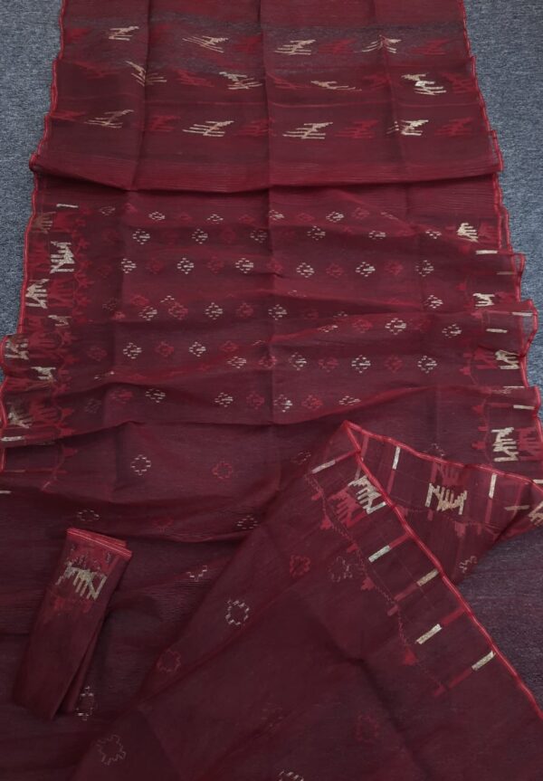 Classic Maroon Half Silk Jamdani Saree