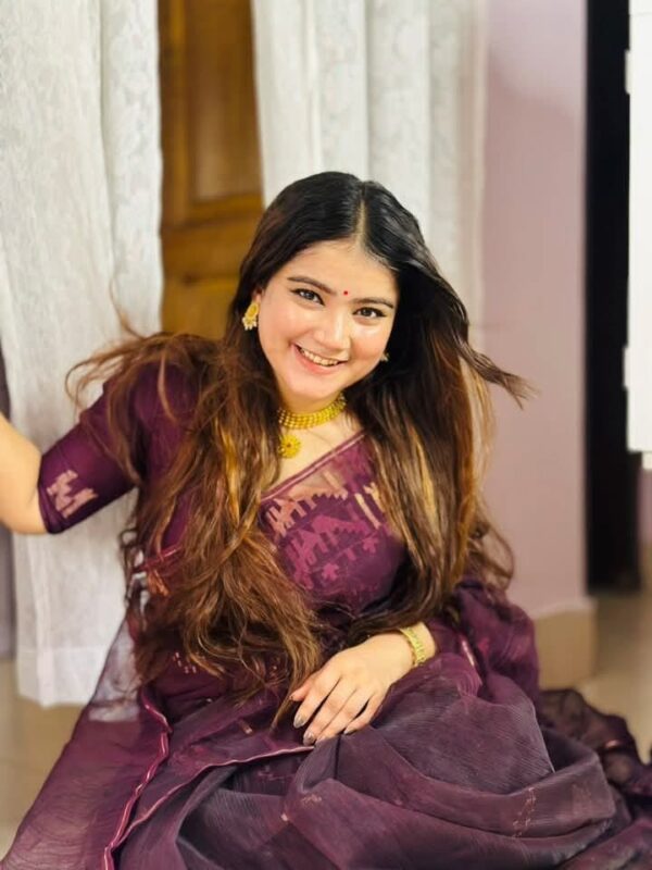 Royal Plum Soft Halfslik Jamdani Saree