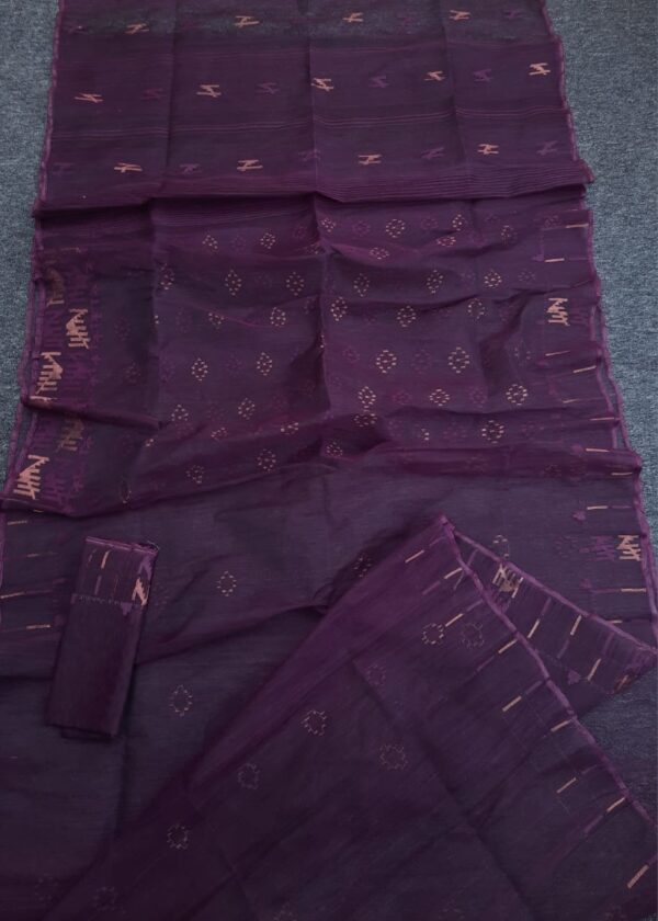 Royal Plum Soft Halfslik Jamdani Saree - Image 2
