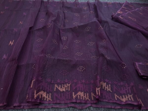 Royal Plum Soft Halfslik Jamdani Saree - Image 3