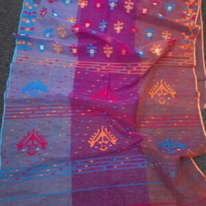 Vibrant Dual-Tone Purple-Pink Handwoven Half Silk Jamdani Saree