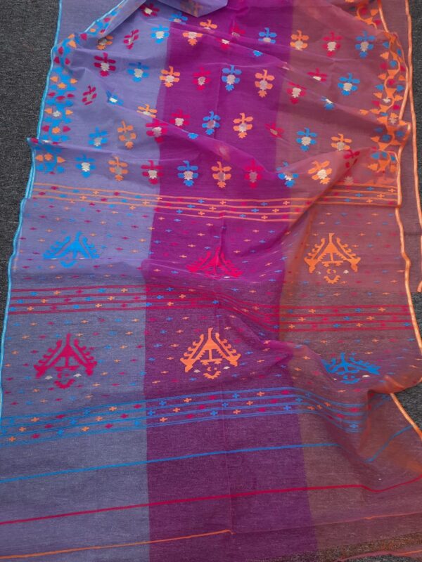 Vibrant Dual-Tone Purple-Pink Handwoven Half Silk Jamdani Saree