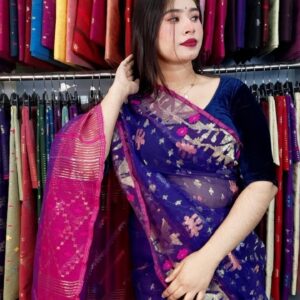 authentic dhakai jamdani saree with elegant motive from bangladesh